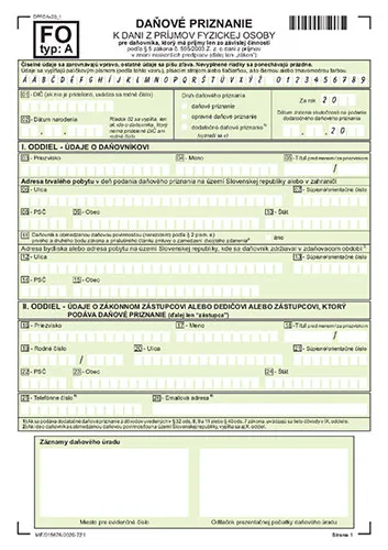 Vzorový formulár pre správne podanie daňového priznania k dani z príjmov fyzickej osoby typ A 